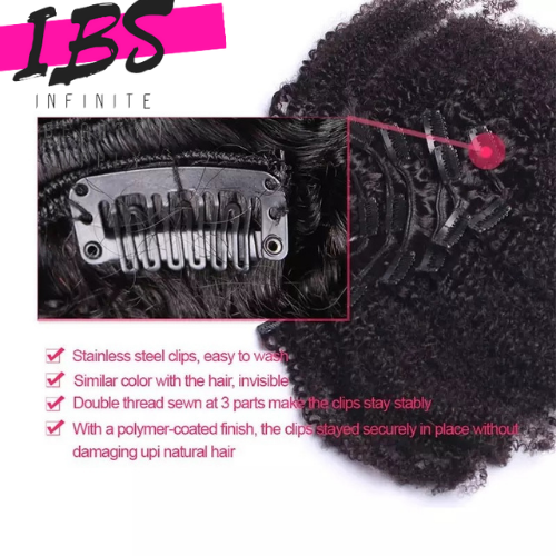 Brazilian Afro Kinky Curly Clip In Human Hair Extensions 120g