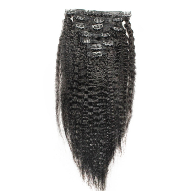 Exotic Yaki Kinky Straight Clip In Hair Extensions 100% Human  Brazilian Hair 7Piece/Set