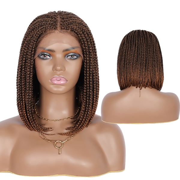 Short Bob Braided Wigs for Women Lace Front Wig Brown Synthetic Hair Box Braided  Lace Wigs with Baby Hair Shoulder Length Wig for Daily (40cm)(Color:Brown,Size:13x4  Lace) : : Beauty & Personal Care